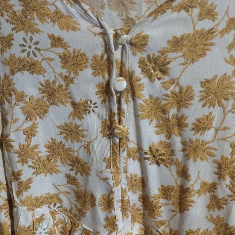 Mustard Yellow and Gold Floral Boho Solitaire Top M NWOT - Picture 4 of 7